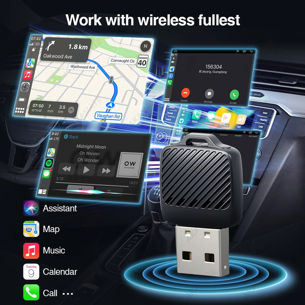 Wireless Mini CarPlay Adapter for VW Toyota Audi for OEM Wired to Wireless CarPlay Android Auto Type-C USB Plug and Play Dongle