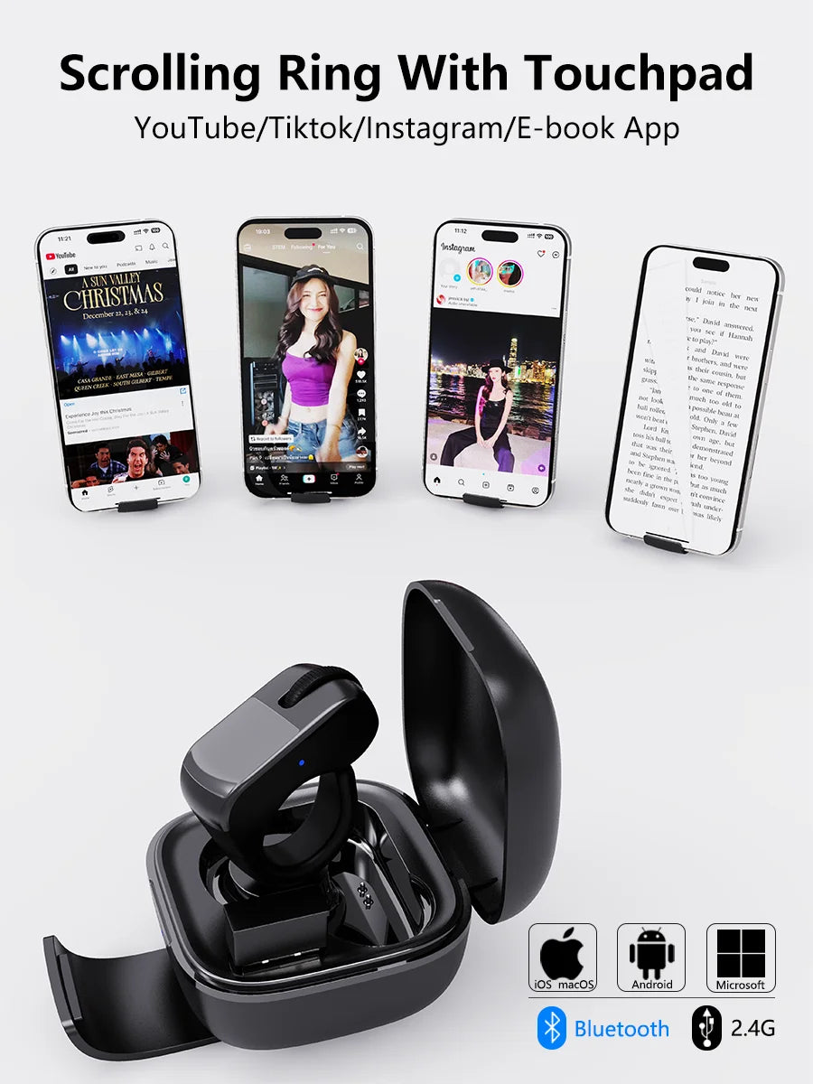 Ring Mouse Bluetooth 2.4g Dual-Mode Wide Rechargeable Mini Light Weight Compatible Remote Control Short Video Speech Selfie Scan