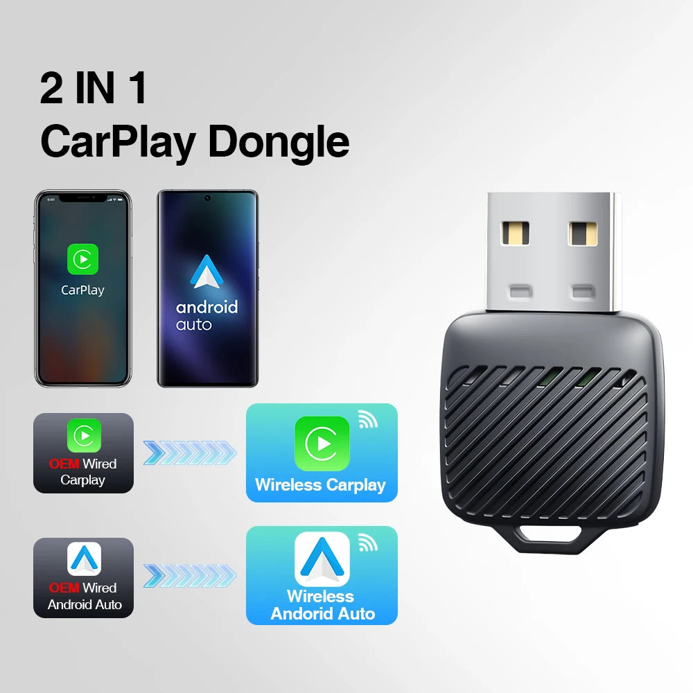 Wireless Mini CarPlay Adapter for VW Toyota Audi for OEM Wired to Wireless CarPlay Android Auto Type-C USB Plug and Play Dongle
