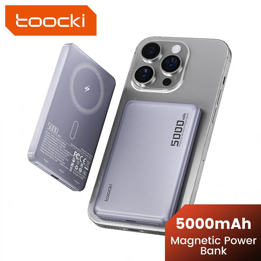 Toocki Magenetic PowerBank 5000mAh 15W Wireless Charging for Magsafe PD 20W Extenal Battery for iPhone 17 16 15 14 13 Pro Max