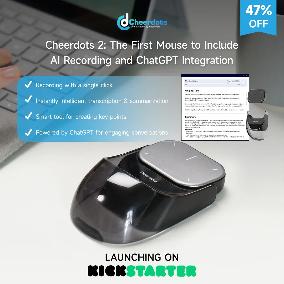 CheerTok Cheerdots2 Wireless Touchpad All-in-one Pocket AirMouse AI Recording ChatGPT Enabled Mouse Presenter Smart Phone Remote