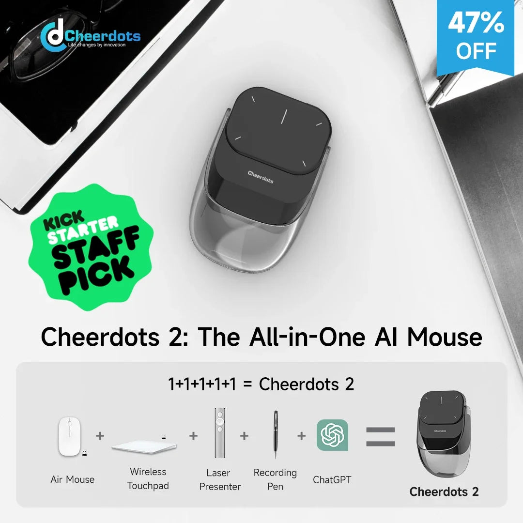 CheerTok Cheerdots2 Wireless Touchpad All-in-one Pocket AirMouse AI Recording ChatGPT Enabled Mouse Presenter Smart Phone Remote