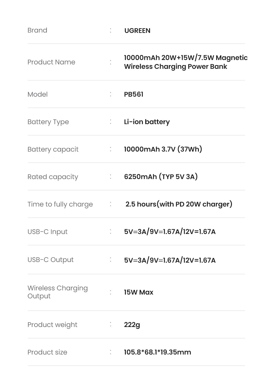 UGREEN PD20W Power Bank Magnetic 10000mAh Portable Wireless Fast Charging PowerBank for Magsafe for iPhone 17 15 Pro Max 16 Pro