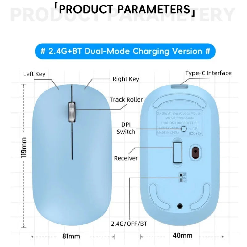 Bluetooth Wireless Mouse 2.4G Dual Mode DPI Adjustable Type-C Rechargeable Silent Ergonomic Portable Office Mouse 2026 ﻿