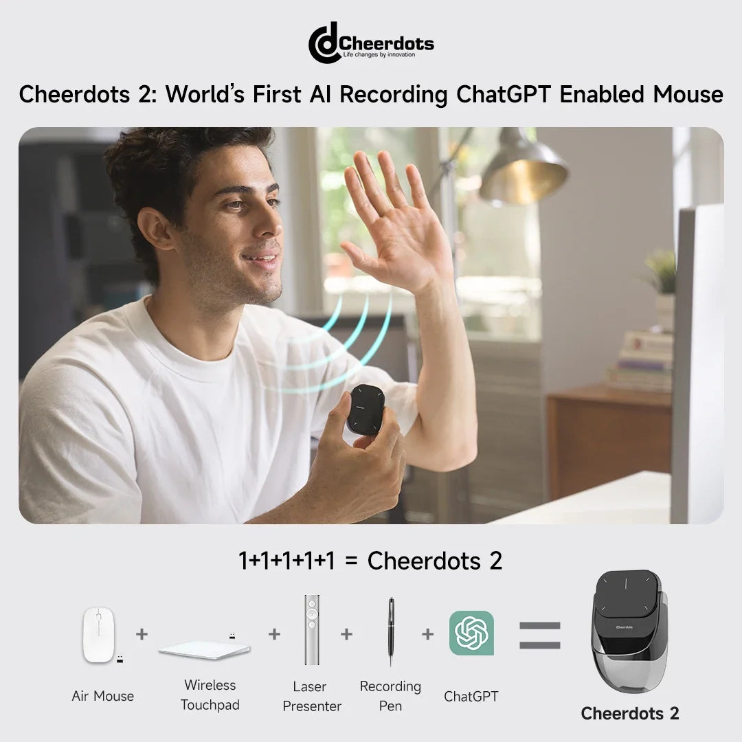 CheerTok Cheerdots2 Wireless Touchpad All-in-one Pocket AirMouse AI Recording ChatGPT Enabled Mouse Presenter Smart Phone Remote