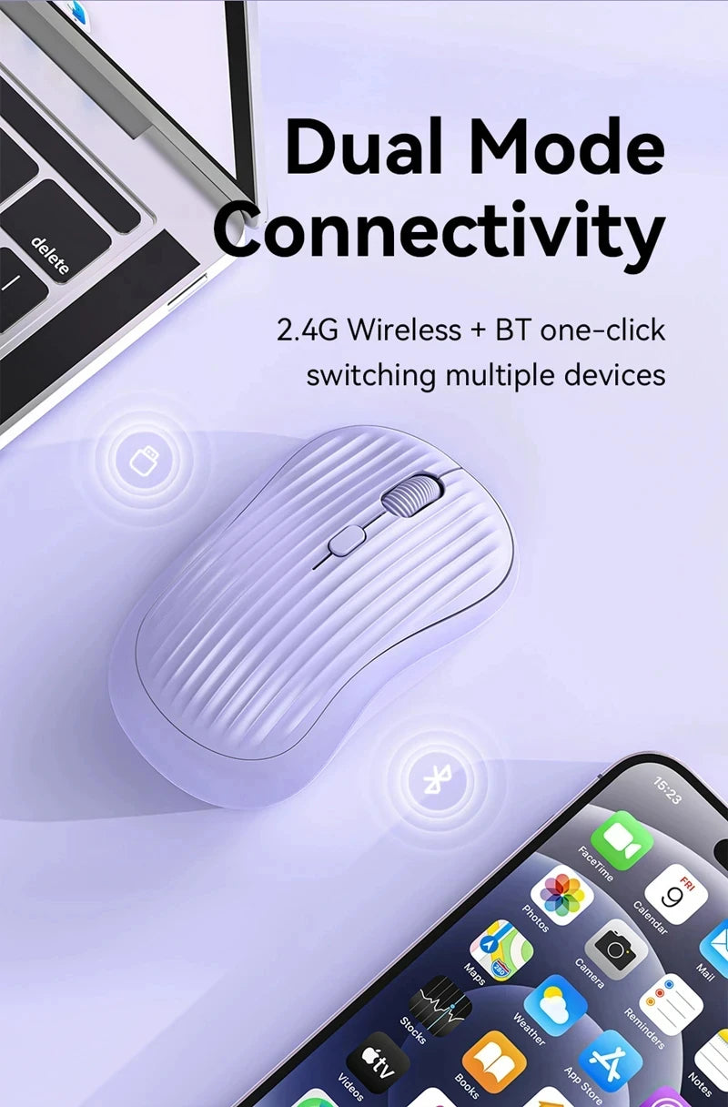 Type-C Rechargeable 2.4G Bluetooth Dual Mode Wireless Mouse Ergonomic Fashion Silent Mouse Desktop Laptop Tablet for iPhone iPad
