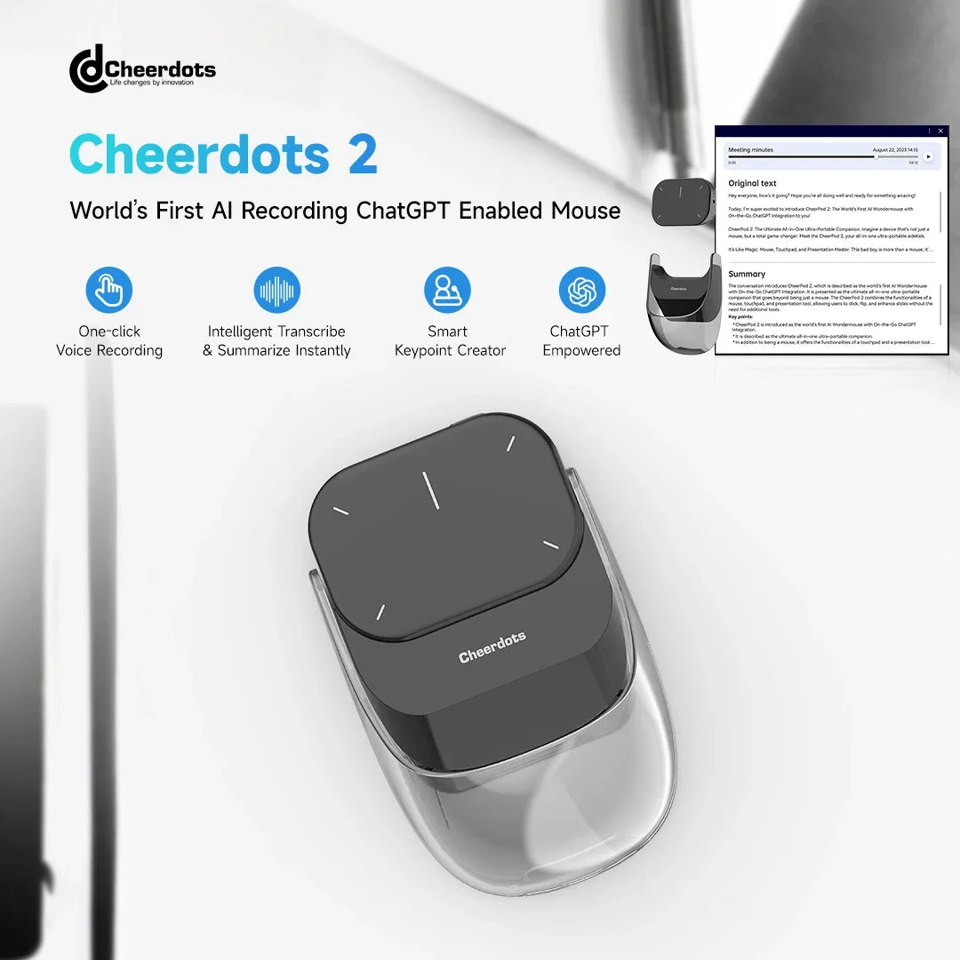 CheerTok Cheerdots2 Wireless Touchpad All-in-one Pocket AirMouse AI Recording ChatGPT Enabled Mouse Presenter Smart Phone Remote