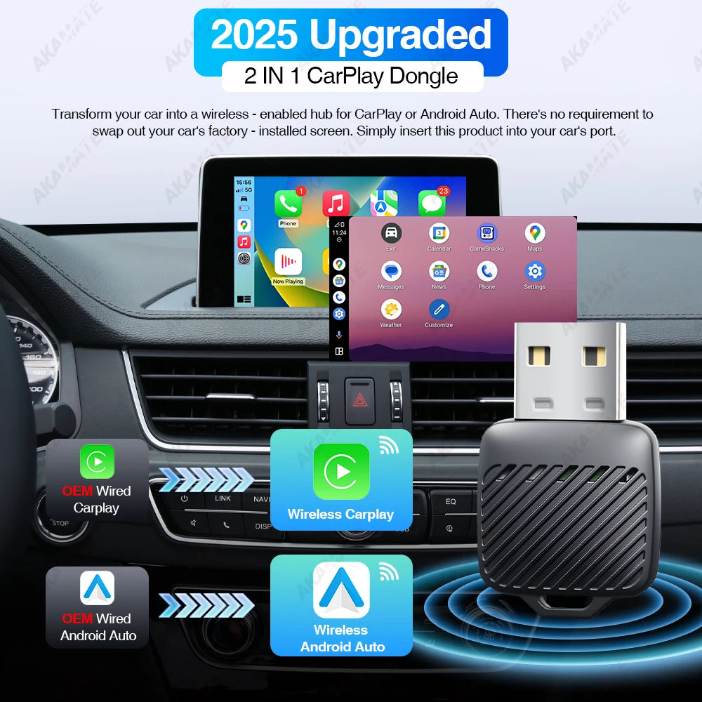 Wireless Mini CarPlay Adapter for VW Toyota Audi for OEM Wired to Wireless CarPlay Android Auto Type-C USB Plug and Play Dongle