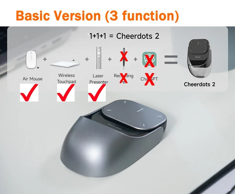 CheerTok Cheerdots2 Wireless Touchpad All-in-one Pocket AirMouse AI Recording ChatGPT Enabled Mouse Presenter Smart Phone Remote