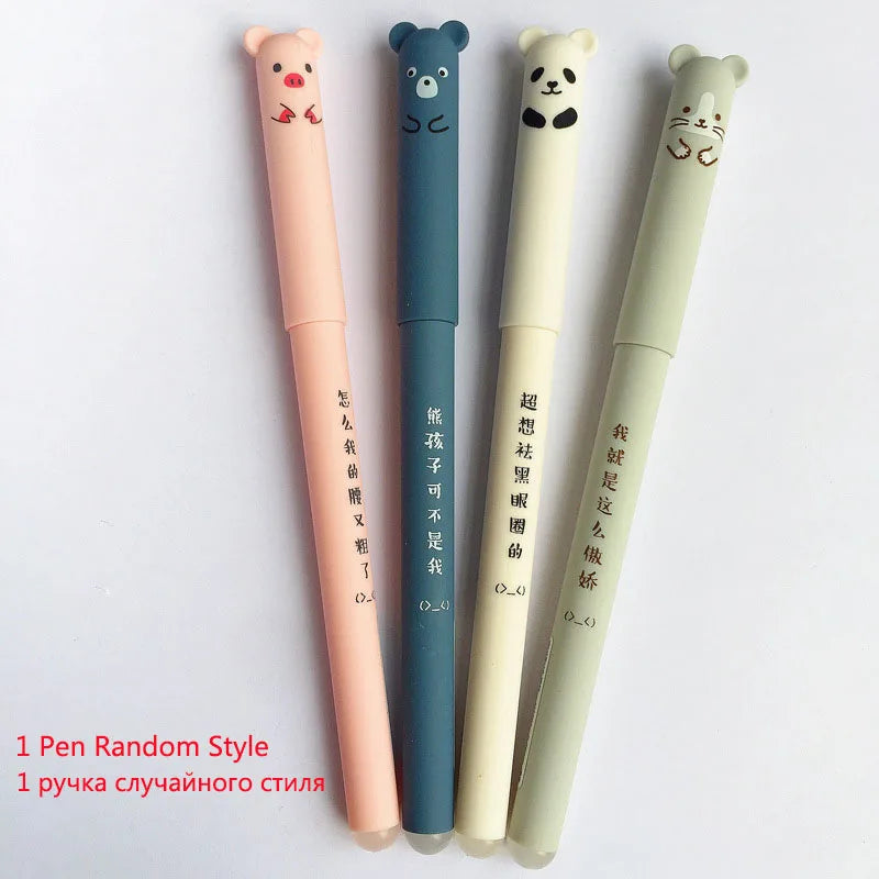1PC Kawaii Pig Bear Cat Mouse Erasable Gel Pen School Office Supplies Stationery Gift 0.35mm Blue Black Ink