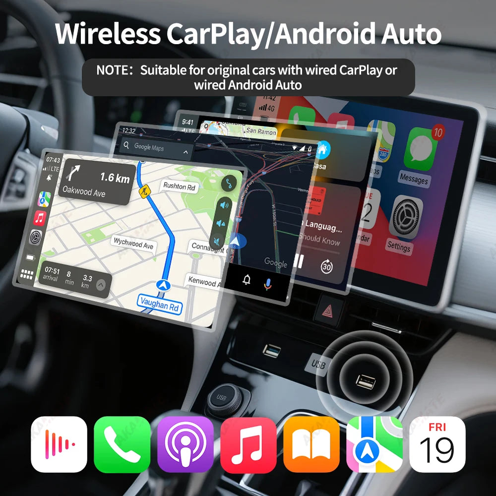 Wireless Mini CarPlay Adapter for VW Toyota Audi for OEM Wired to Wireless CarPlay Android Auto Type-C USB Plug and Play Dongle