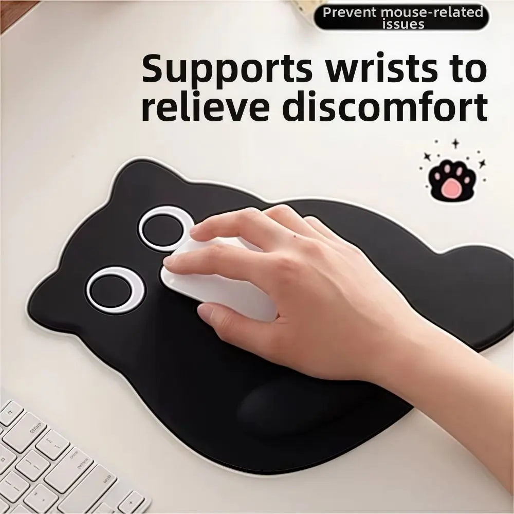 Big-eyed Cat Mouse Pad Soft Comfortable Wrist Rest Typing Pad Non-Slip Dirt-resistant Ergonomic Mouse Pad For Computer Office