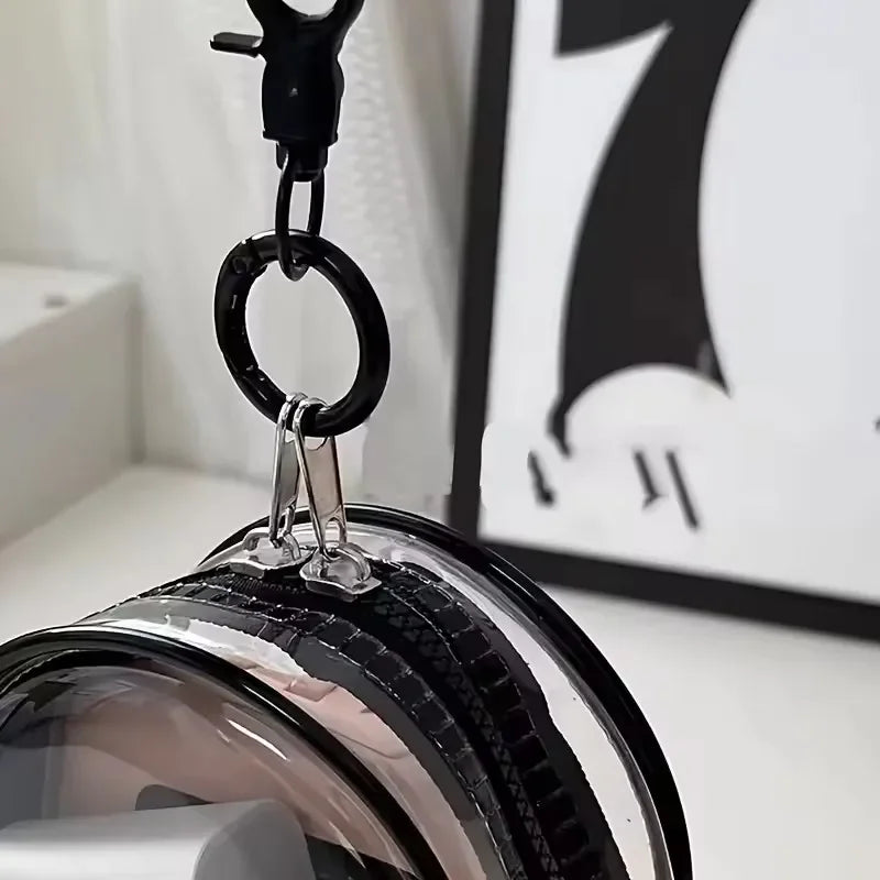 Portable Mini Clear Zipper Storage Bag - Space-Saving Cable Organizer for Earphones Chargers Versatile with Handy Keychain Loop
