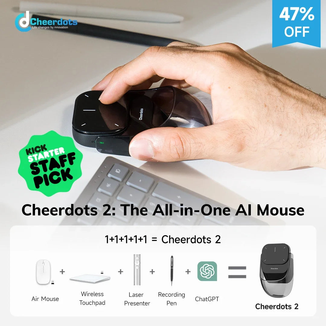 CheerTok Cheerdots2 Wireless Touchpad All-in-one Pocket AirMouse AI Recording ChatGPT Enabled Mouse Presenter Smart Phone Remote