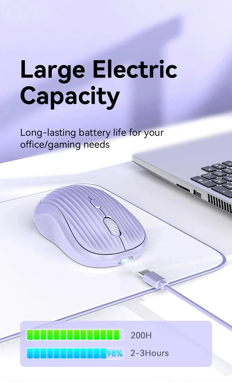 Type-C Rechargeable 2.4G Bluetooth Dual Mode Wireless Mouse Ergonomic Fashion Silent Mouse Desktop Laptop Tablet for iPhone iPad